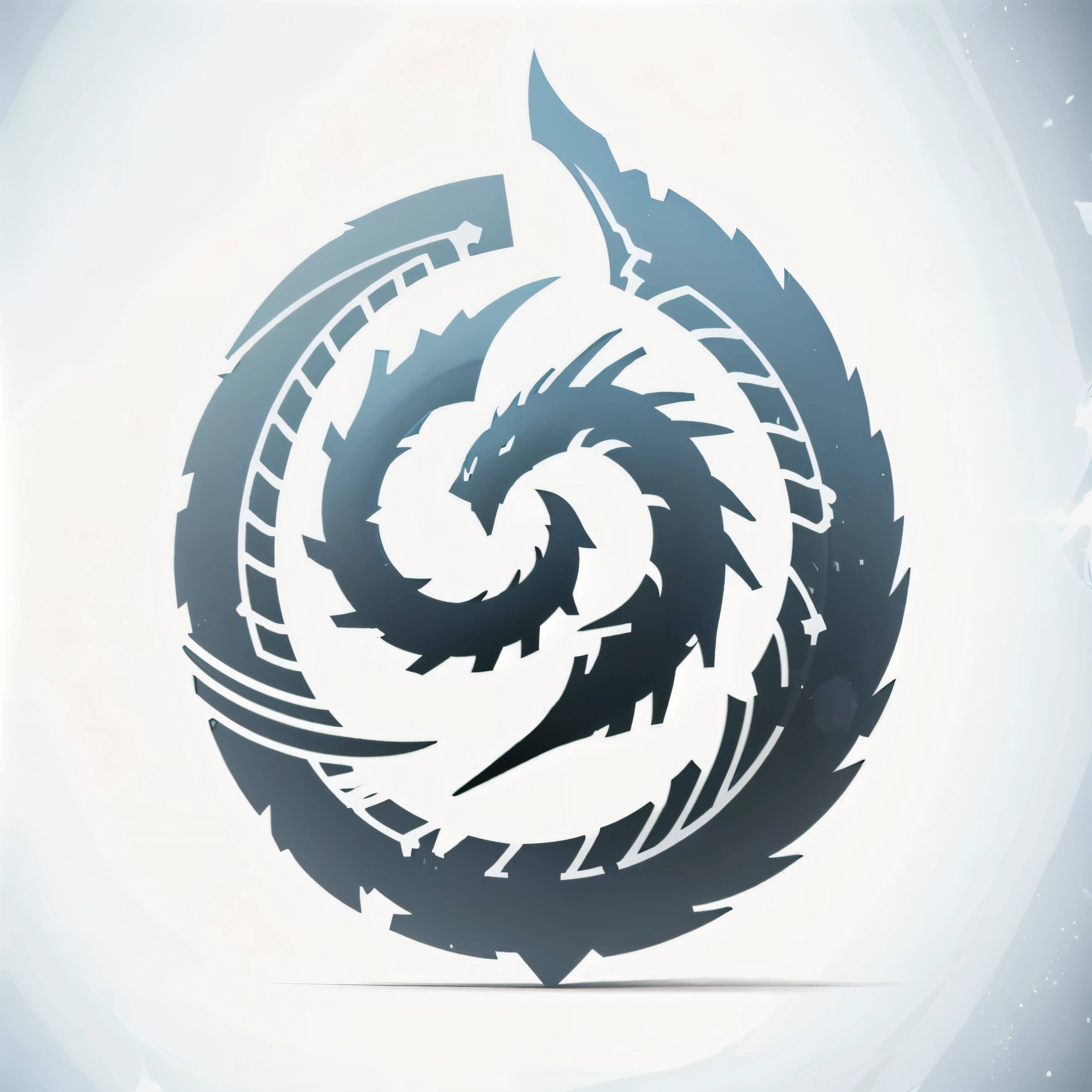 a logo using iron leviathan, a large serpent made of iron, very big gear, simple for a metal faction in an RPG world, iron emblem, only gray color, resistant, adaptive, Symmetrical, chic, high qualiy, details always with square corners, com fundo branco