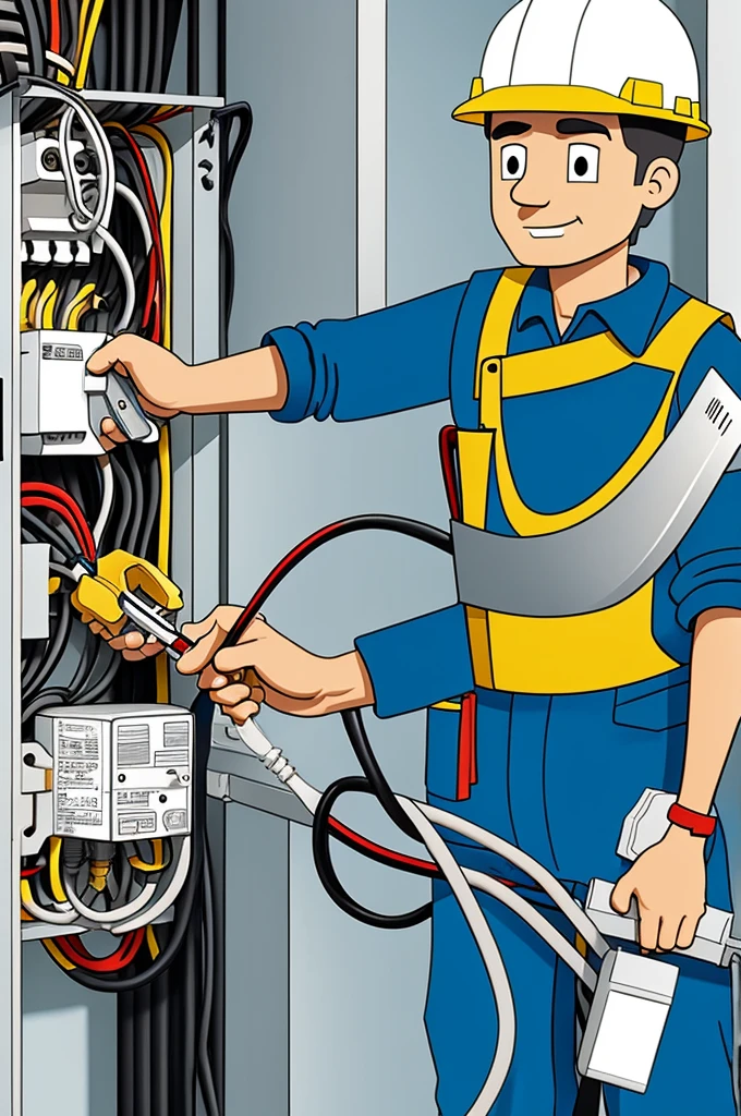 Cartoon of electrician working