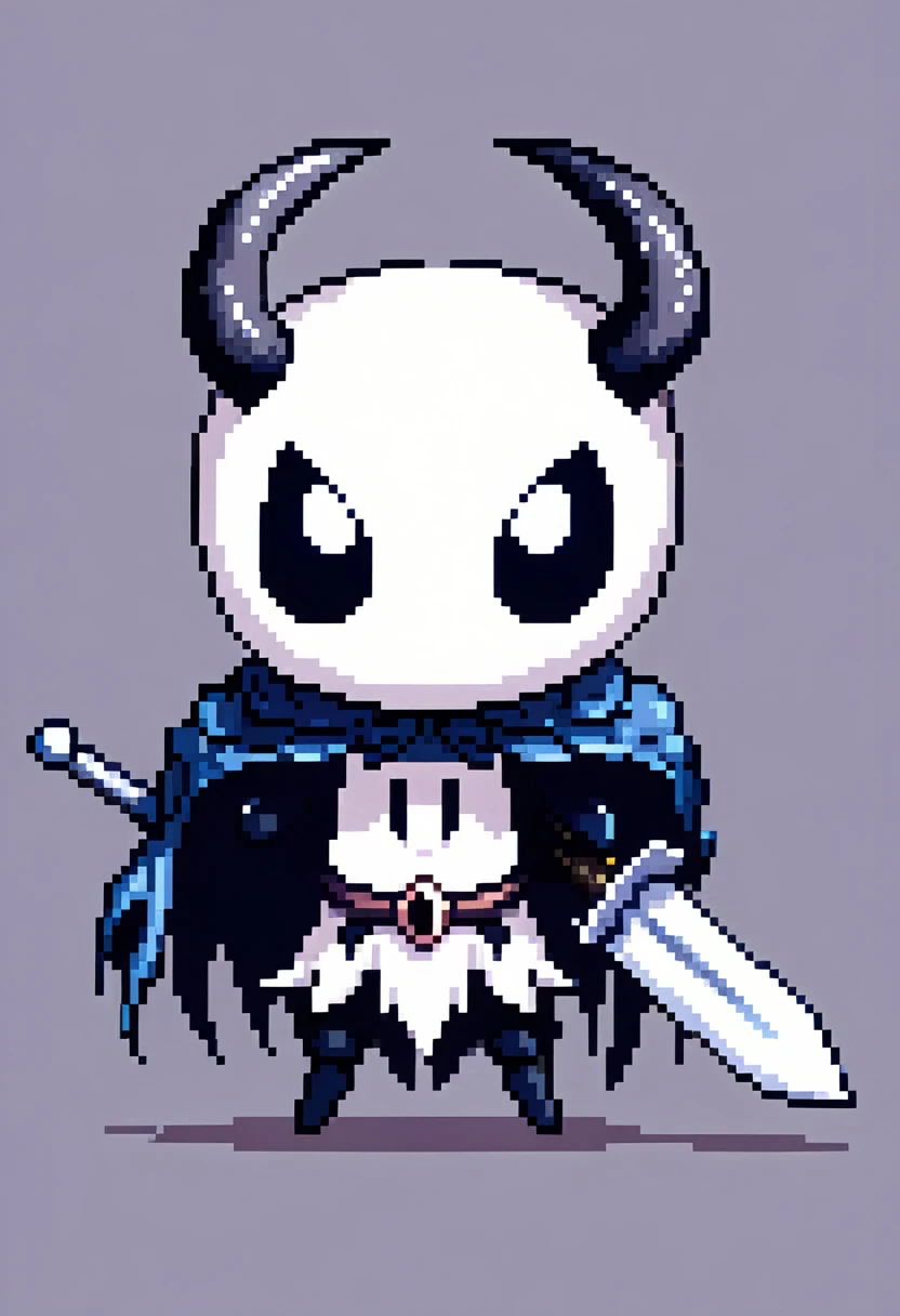 pixel art, the cute little hollow knight being angry with an angry mark