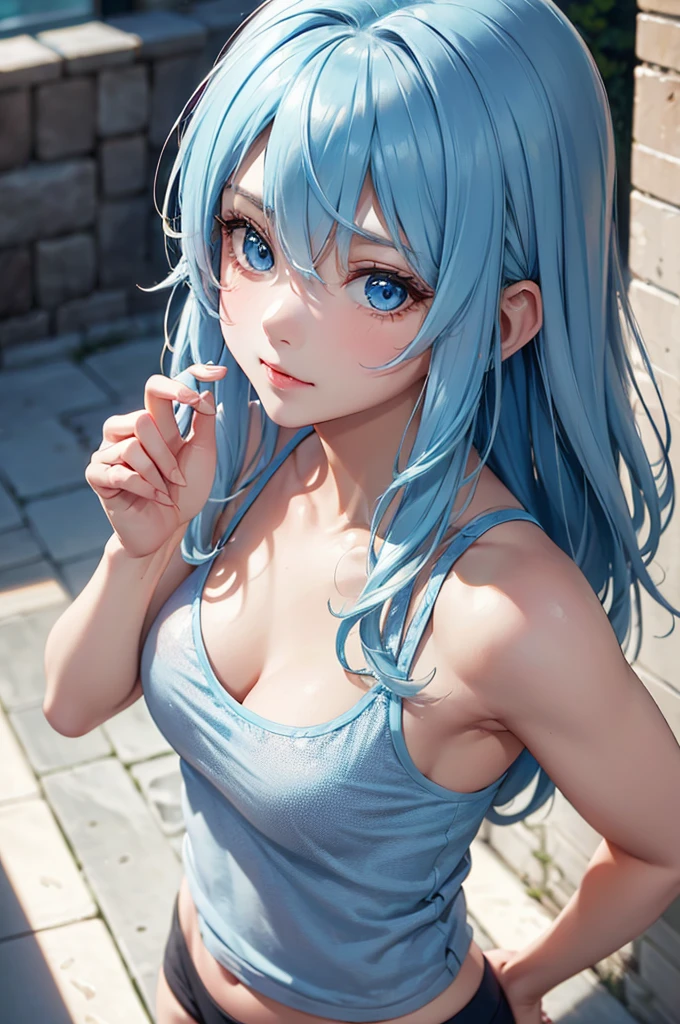 Best Quality,High resolution,8k,finelity detailed background,Masterpiece:1.2),beautiful girl,Shiny light blue hair,crossed bangs,Light blue eyes,Gentle look,A refreshing look,smile,Best quality,Best Quality,Aesthetic and aesthetic:1.2,Best details((Super detailed))(High-definition CG illustrations),Upper Body,Dark grey underwear, (dark gray),Slender body,night,moon,Bedroom,On the bed,smile,blush,cute,Scrounge,Looking up,Being spoiled,super model,wariza,shoot from,below