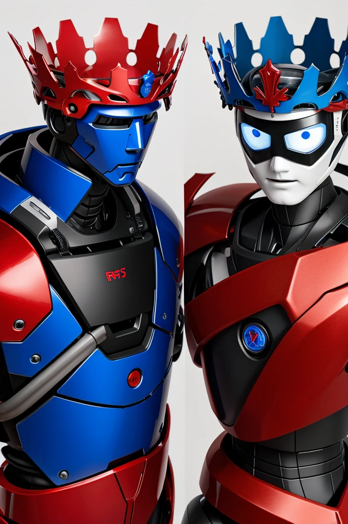 robots, left blue leaf and right red leaf, Crown