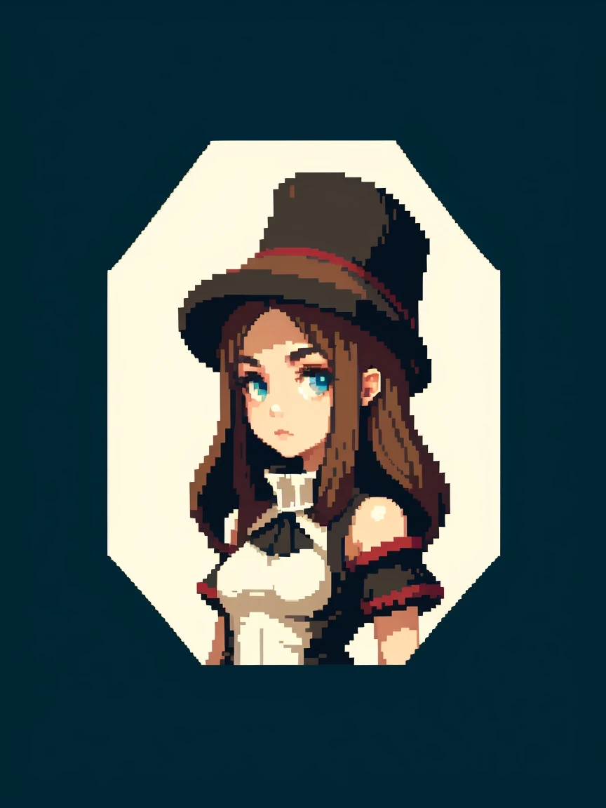 (masterpiece, top quality, best quality), pixel, pixel art, 1girl with hat, simple background