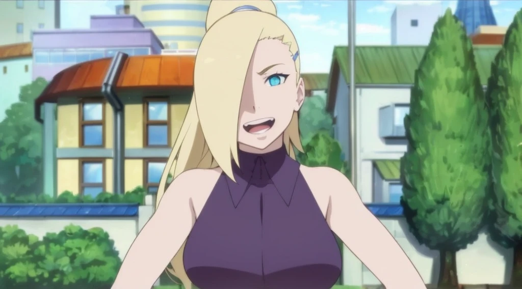 thong bikini, milf, suntanned, (excited look), Ino yamanaka, gazing at viewer, Face ultra detailed, Sunnyday, day time, upper body view, anime styling, 独奏, (Pure white bikini), detailed beach side, neckleace , (medium breasts), blonde, ((an eye covered in hair, hair over eye)), gazing at viewer, big arms, (shoulders off, broadshouldered, very small biceps, curved body), hidden eye, ssmile , gaping mouth, very happy, Bullish, hair clip, keen gaze, sharp face, keen eye, long neck, crotch, へそ, cool colours, double bra, thicc thighs