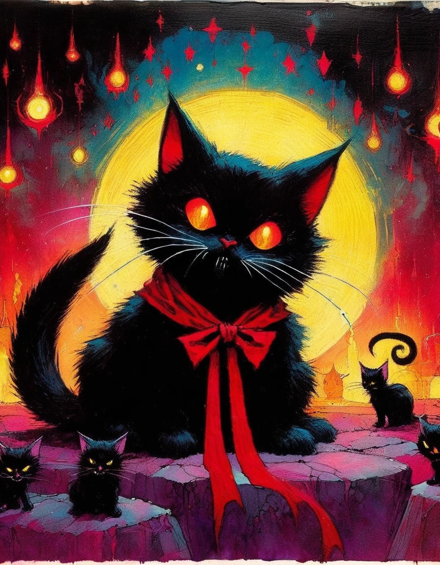 satanic cat (art inspired in Skottie Young and Bill Sienkiewicz). oil painting)
