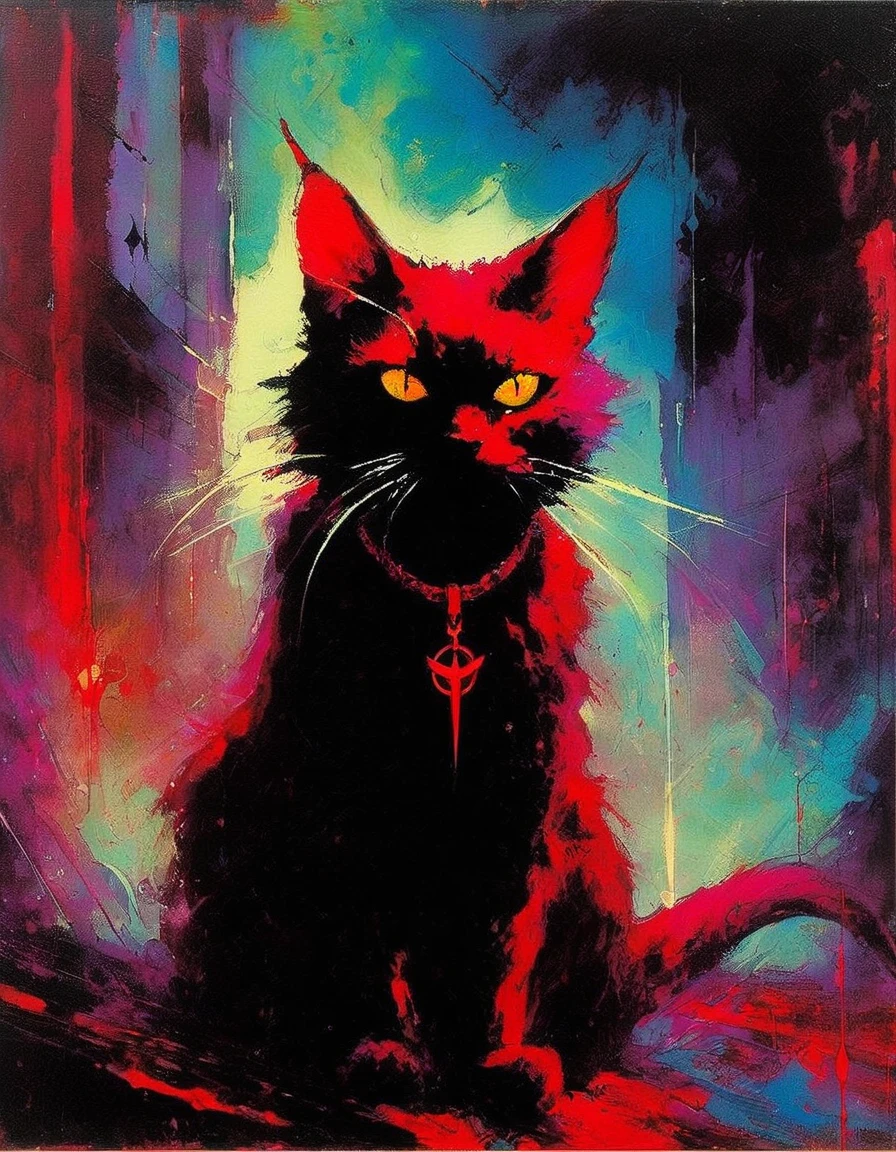 satanic cat (art inspired in Bill Sienkiewicz). oil painting) 