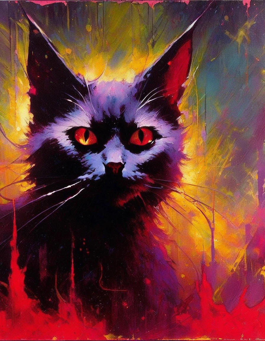 satanic cat (art inspired in Bill Sienkiewicz). oil painting) 