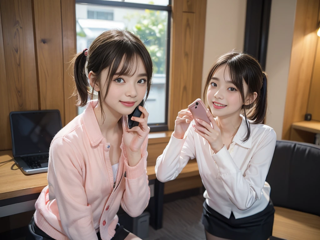 (1 boy:1.8),The boy is student,boy is 17 year old,(boy is smile:1.2),boy is black shirt,(boy show briefs:1.4),(the boy is fullnude:1.0),2 girls,group,A good friend, office, sitting office chair, 15 year old, (Small breasts:1.3),(skinny:1.2),AKB48,nogizaka46,navy blue blazer,white blouse,checked mini skirt,red ribbon,high ,smile,beautiful girl,highest quality,High resolution,be familiar with,perfect anatomy,beautiful and fine eyes,office Chair,office Desk,laptop,(short ponytails:1.2),(black tights:1.2),(smile:1.2),(open legs:1.0),(cowboyshot:1.6),Young beauty spirit ,bsp,(full-face blush:1.5),(smile:1.2),anguish,(public indecency:1.0),(cry:1.2),(I'm on the phone:1.5),(front view:1.0),(Calling on smartphone:1.8),(hold a smartphone in hand:1.9),(handjob:1.5),