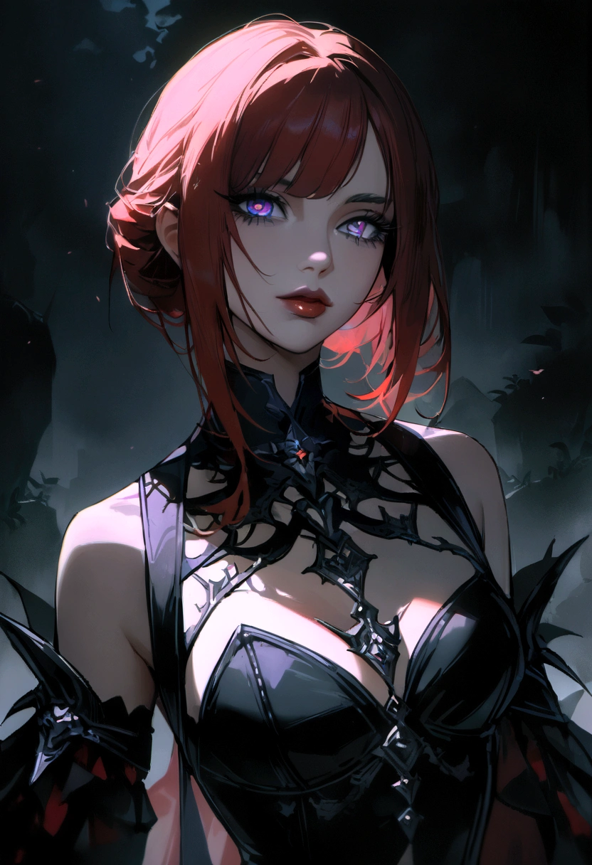 1 , succubus, castlevania, (((cabelo curto))), (((short hair)))), cabelo vermelho, ruiva, asas de morcego, asas grandes, big bat wings castlevania, 30 anos, espartilho preto, look of malice, olhar SENSUAL, corpo exposto, mostrando corpo, de costas, lingerie sensual, dinamic angle, (((from behind))) 30 anos