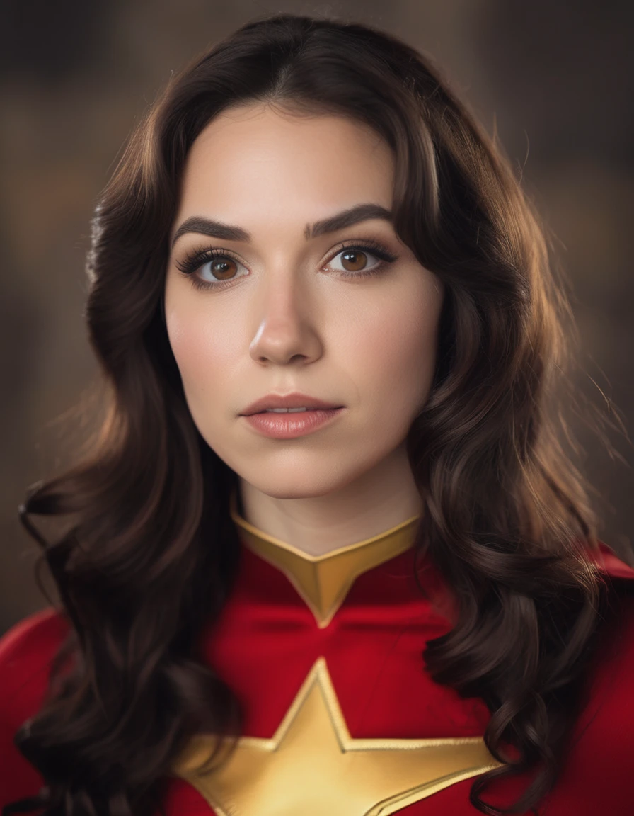 professional portrait photo of Grccrlncrry woman, looking at the camera, highly detailed, skin texture , cosplaying as Mary Marvel