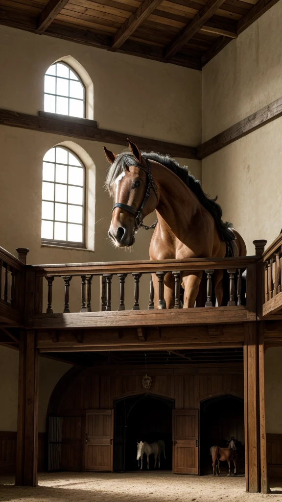 horse stable with horses of a castle in the rococo style