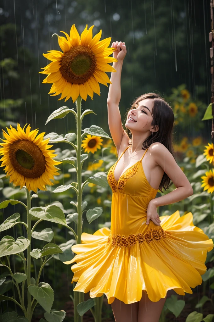 A sunflower dancing in the rain