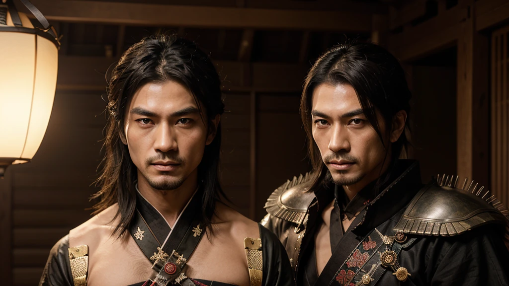 ภาพอาราเฟดของชายในSamurai costumeถือดาบ, Samurai costume, Masamune shiro, Detailed Bushido produces smoke., Masamune, Moonbull Samurai, สวมSamurai costumeเก่า, Asian hyperdate, samurai portrait, Wear kimono armor, Demon Samurai, Hybrids from Dynasty Warriror, Samurai Man vagabond