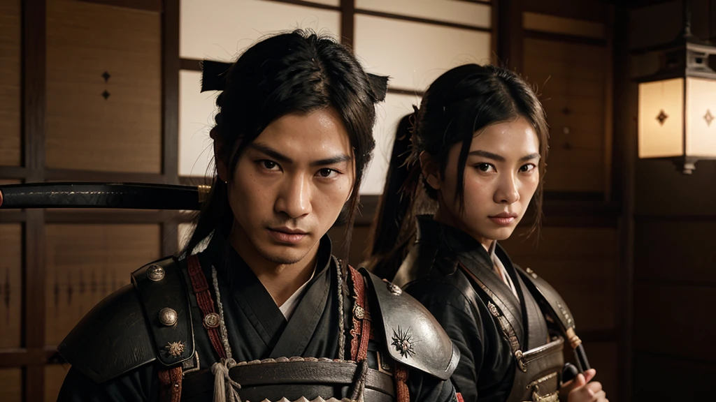 ภาพอาราเฟดของชายในSamurai costumeถือดาบ, Character images inspired by Kanō Hōgai, Trending on Polycount, What is it??, Samurai costume, Masamune shiro, Detailed Bushido produces smoke., Masamune, Moonbull Samurai, Asian hyperdate, สวมSamurai costumeเก่า, samurai portrait