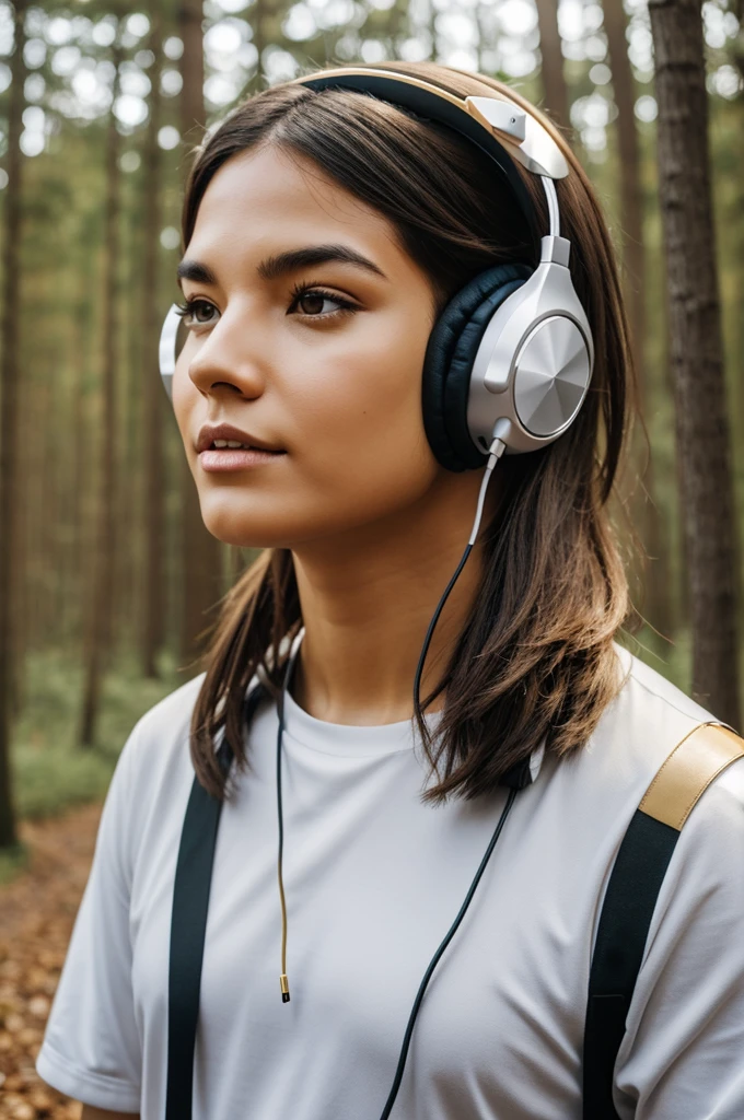 Generate a person listening to music with deer antler headphones