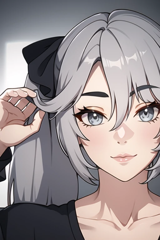 beautiful older women with long light grey hair and grey eyes