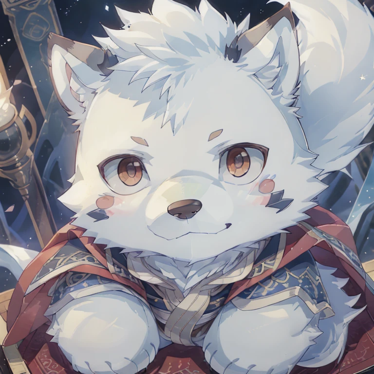 absurdity, Ideal Anatomist, (ultra detailed), sharp focus, niji, Musician, black eye, fluffy, light white fur, brown fur, white beard, antro (wolf), male, middle aged, gray body, white belly, tail, muscular, Knight Costume, long red cherry cloak, ultra detailed face, depth of field, Blur, high details, high quality, award-winning, HD, 16K, (Best quality,4K,8 k,A high resolution,masterpiece:1.2),ultra-detailed,realistic:1.37,HDR,uhd,studio lighting,extreme detail description,professional,bright colors,hips,lively atmosphere, daylight, (close-up:1.5), ((chibi character)), (chibi:1.2), ((plush:1.3)), plush doll, plush pillow, (fluffy:1.3), ((realistic)), Cute, (Cotton Texture:1.3), author: Takemoto Arashi, from Camuel, от MilkyTiger1145, (simple background)