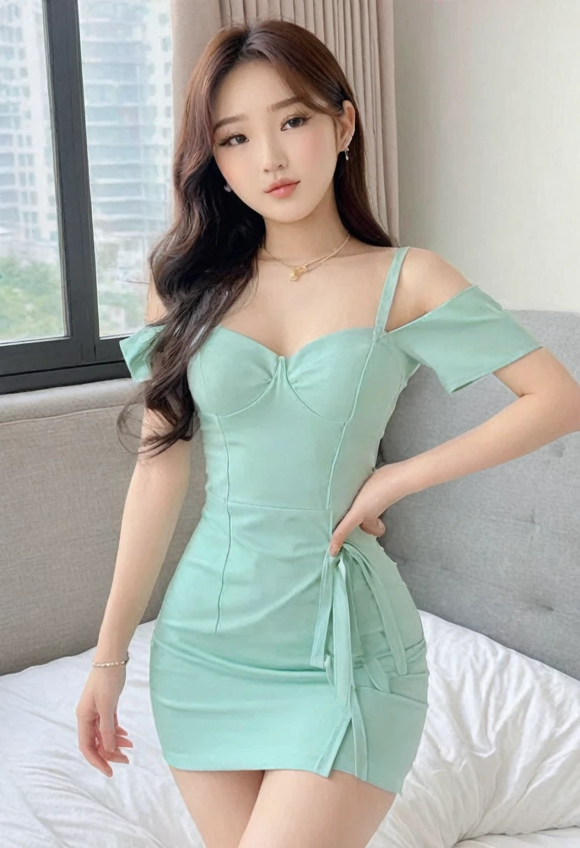((Best high quality:1.2)), (8k), extremely detailed, ((High detail:1.2)), (HotLexi woman), Solo, ((Go Youn-jung)), ((18 years old pretty perfect Korean Ulzzang female:1.4)), (tight and short dress), BREAK, ((hourglass skinny perfect body)),