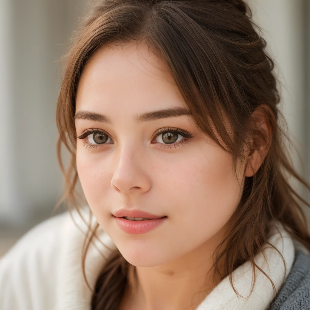 "Capture a close-up shot of a girl with even, natural lighting. Ensure her face fills most of the frame, highlighting her features and expressions. Use a soft background blur to keep the focus on her face. Position the light source at a slight angle to create a flattering effect, accentuating her natural beauty. Aim for a relaxed and genuine expression to convey authenticity and warmth."