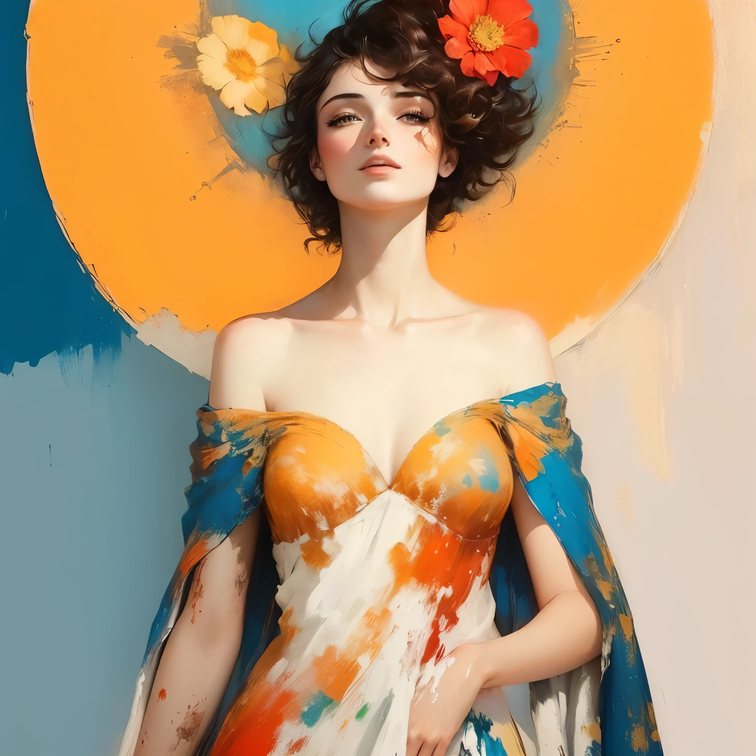 une peinture d'une femme avec un soleil dans les cheveux, Craig Mullins, Alphonse Mucha, Alphonse Mucha et Rossdraws, Beeple et Alphonse Mucha, João Ruas, artgerm et james jean, Krenzcushart, Alphonse Mucha et Craig Mullins, Otto Schmidt, artgerme beaucoup, Pascal Blanche