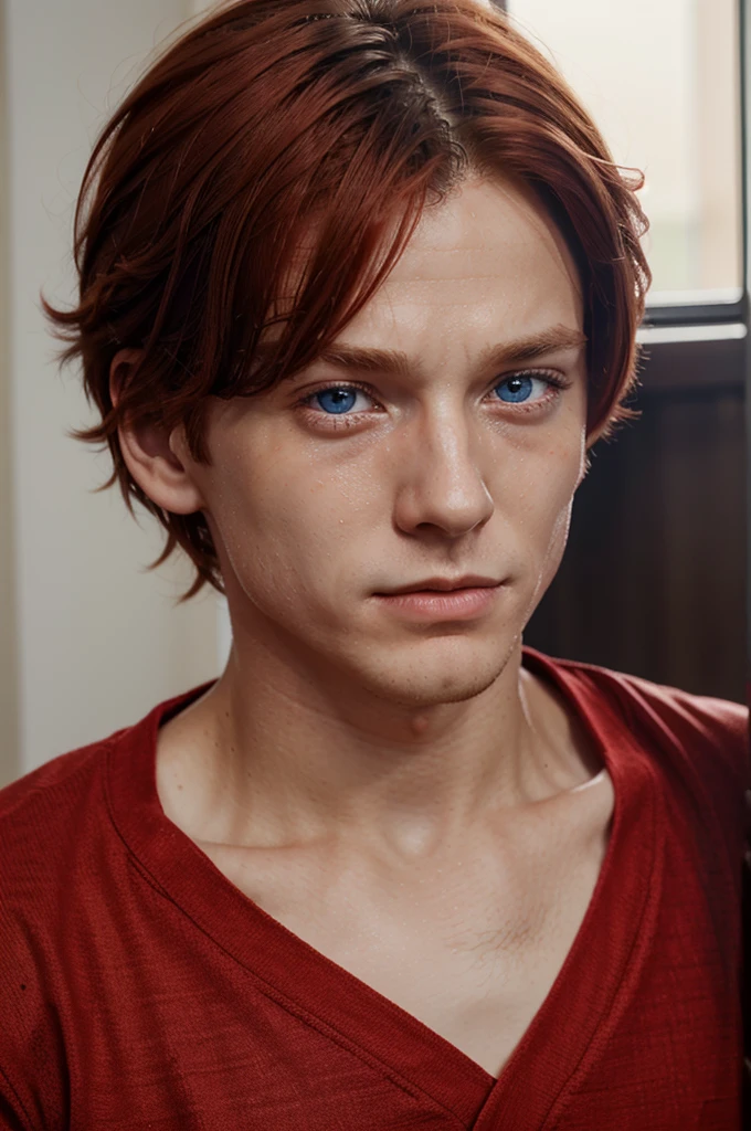 Reinhard, 1boy, handsome, red_hair, blue_eyes, crying,
