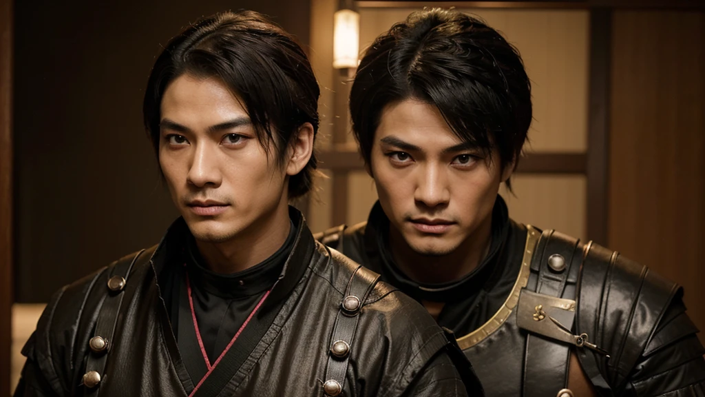 ชายในSamurai costumeถือดาบคู่สั้น, Samurai costume, Ninjaฟูมะ, Fumakotaro, Ninja, สวมSamurai costumeเก่า, asian men ,Sengoku Basara 5