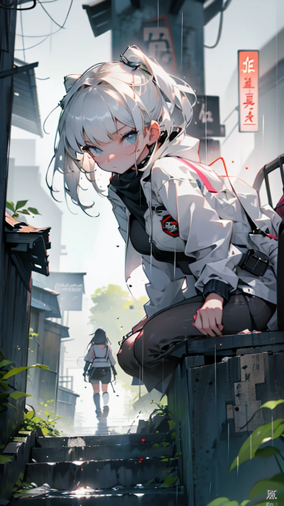 Raining, a girl,