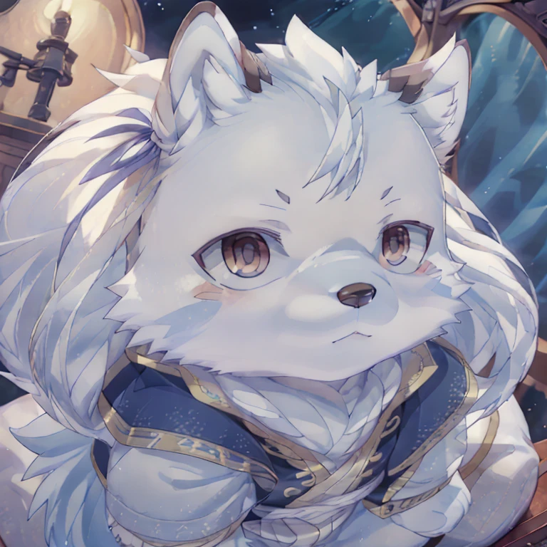 absurdity, Ideal Anatomist, (ultra detailed), sharp focus, niji, Musician, black eye, fluffy, light white fur, brown fur, white beard, antro (wolf), male, middle aged, gray body, white belly, tail, muscular, Knight Costume, long red cherry cloak, ultra detailed face, depth of field, Blur, high details, high quality, award-winning, HD, 16K, (Best quality,4K,8 k,A high resolution,masterpiece:1.2),ultra-detailed,realistic:1.37,HDR,uhd,studio lighting,extreme detail description,professional,bright colors,hips,lively atmosphere, daylight, (close-up:1.5), ((chibi character)), (chibi:1.2), ((plush:1.3)), plush doll, plush pillow, (fluffy:1.3), ((realistic)), Cute, (Cotton Texture:1.3), author: Takemoto Arashi, from Camuel, от MilkyTiger1145, (simple background)