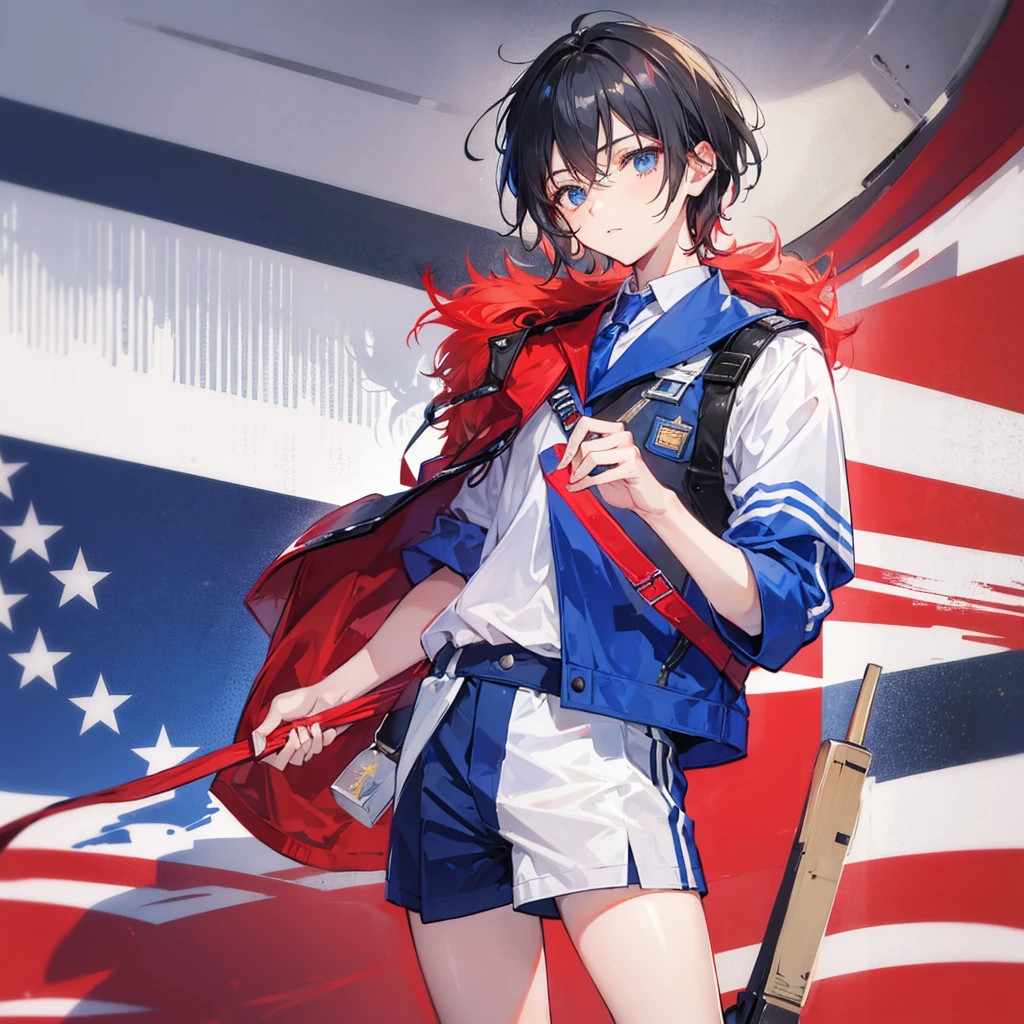 A teenage boy wearing patriotic clothes