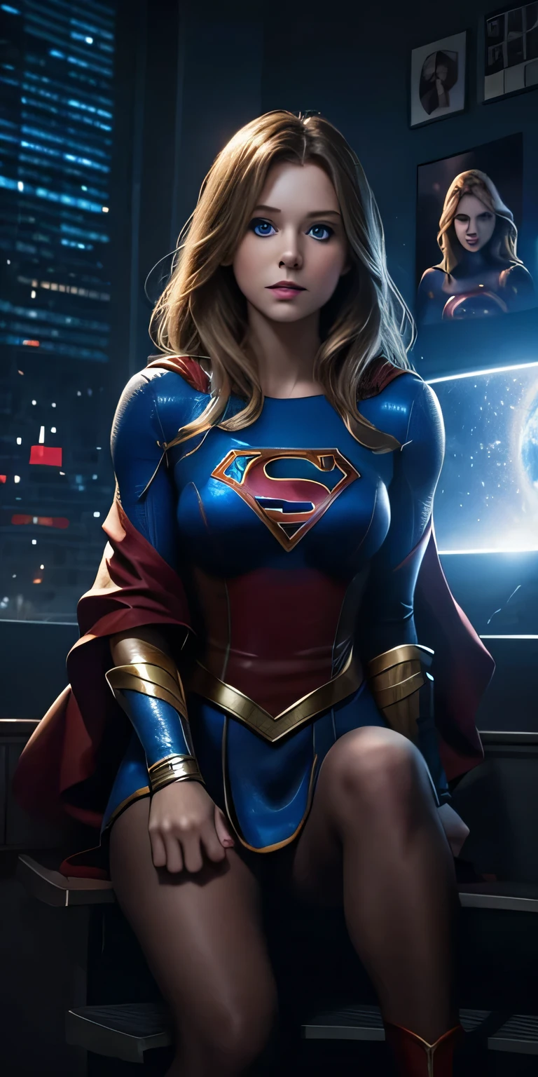Supergirl, perfect costume, shining blue eyes, Beautiful woman 
