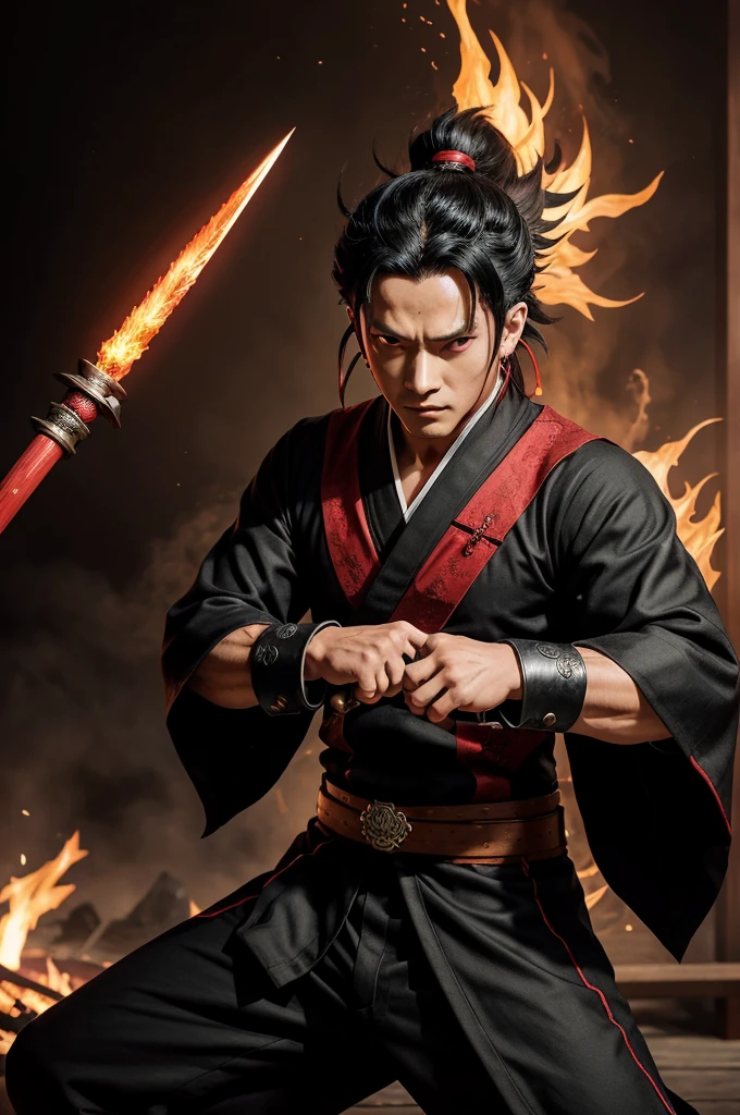 Create a highly detailed illustration of a Sarutobi-ryu ninja, focusing on the unique aspects and historical background of this school. The ninja should be depicted wearing traditional black attire, including a hood and mask, emphasizing stealth and agility. Equip the ninja with traditional weapons such as a katana (sword), shuriken (throwing stars), and a kusarigama (chain and sickle), reflecting their versatility in combat.
The scene should capture the ninja in a dynamic action pose, perhaps performing acrobatic movements like mid-air flips or scaling a wall, showcasing the agility and acrobatic skills that Sarutobi Sasuke was famous for. The background should include elements that evoke the historical setting of the Sarutobi-ryu, such as the dense forests and mountainous terrain of the Iga or Koga regions.
Incorporate subtle details that highlight the strategic and stealthy nature of Sarutobi-ryu, such as hidden traps, shadows, and traditional Japanese architecture like castles or temples in the background. To emphasize the connection to Sarutobi Sasuke, include references to legendary feats or symbols associated with him, like a banner with his name or emblem.
The overall atmosphere should convey a sense of mystery, danger, and the skilled martial arts tradition of the Sarutobi-ryu. The illustration should reflect the historical and cultural richness of the ninja legacy.