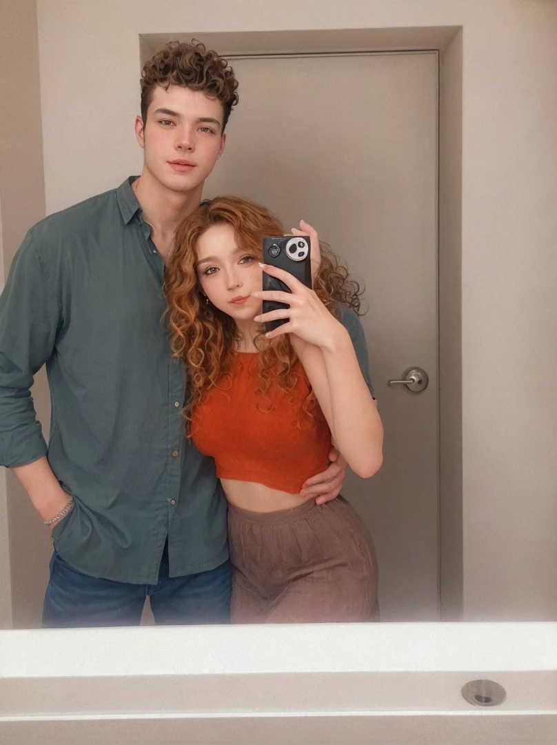 Straight couple taking photo, full hd, 4K, the woman has curly hair