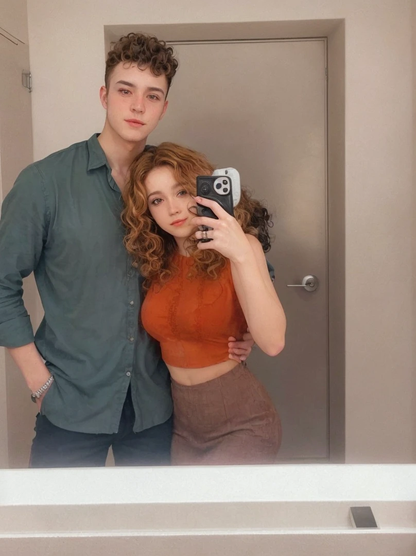 Straight couple taking photo, full hd, 4K, the woman has curly hair