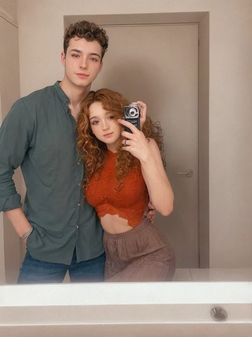 Straight couple taking photo, full hd, 4K, the woman has curly hair