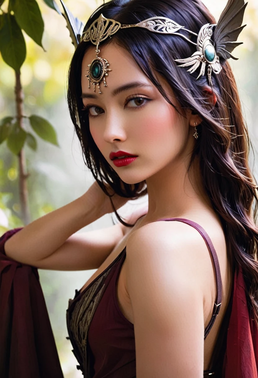 "Let your imagination run wild as you bring to life the mysterious and alluring Liandra, a powerful being with a dark past. Will you portray her as a seductive temptress or a fierce warrior in your visual interpretation?"