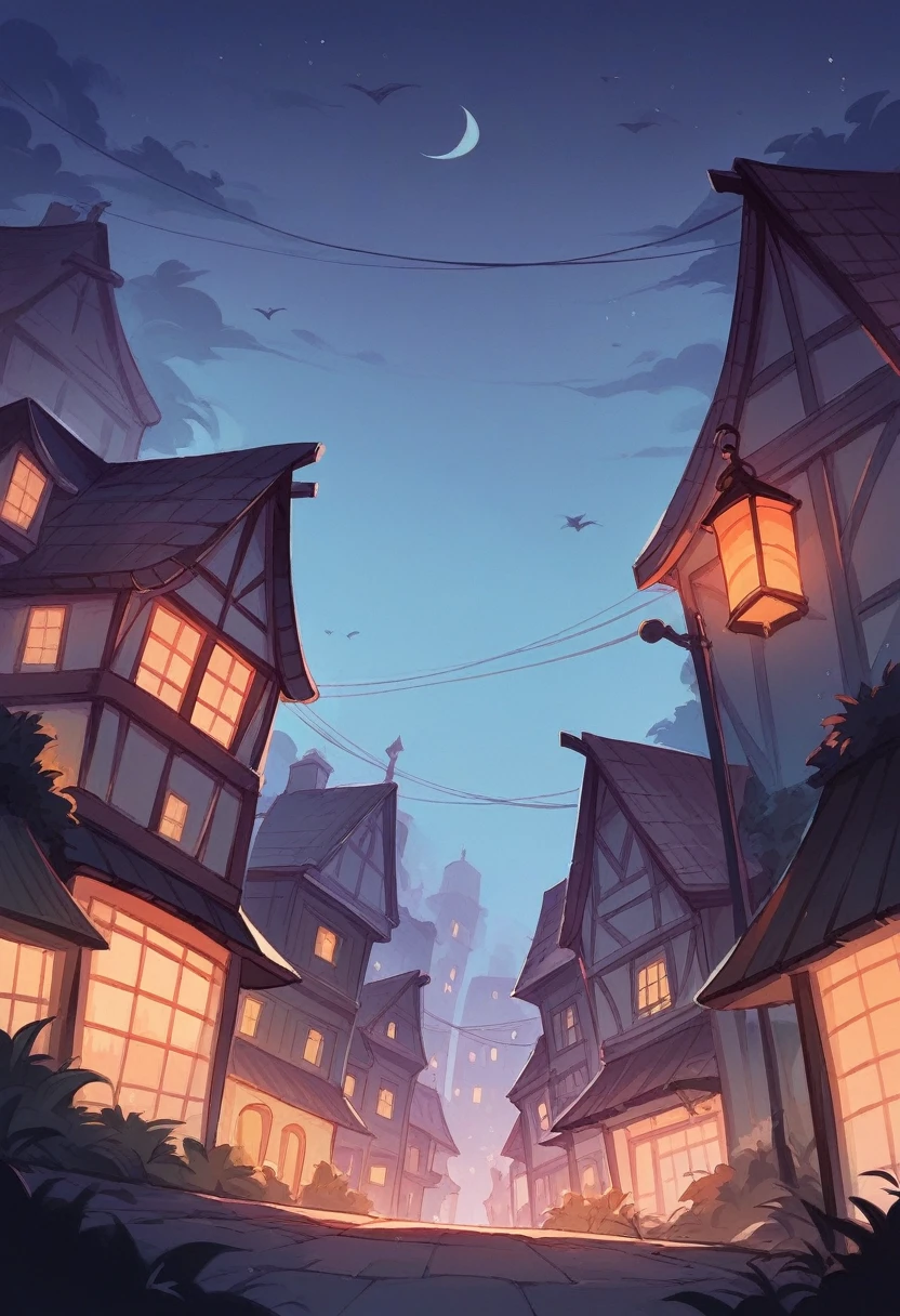 Slope of a street in front of a hill with houses below and around a dark with big city lights at night