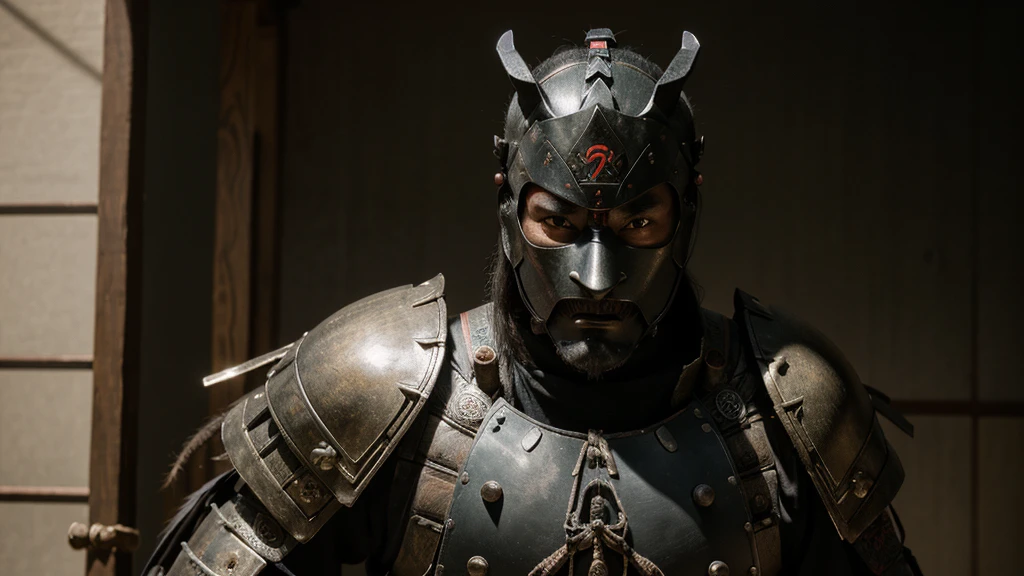 Man wearing ancient samurai armor, Bushido ,Wear ancient samurai armor, Bushido ,Wear an ancient demon mask in Bushido., ,Wear an ancient Bushido samurai helmet.,Ninja Fuma