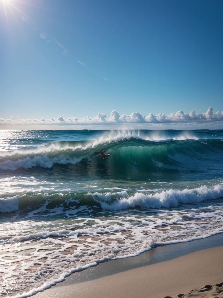 Beach with high waves sunny day 4k super realistic