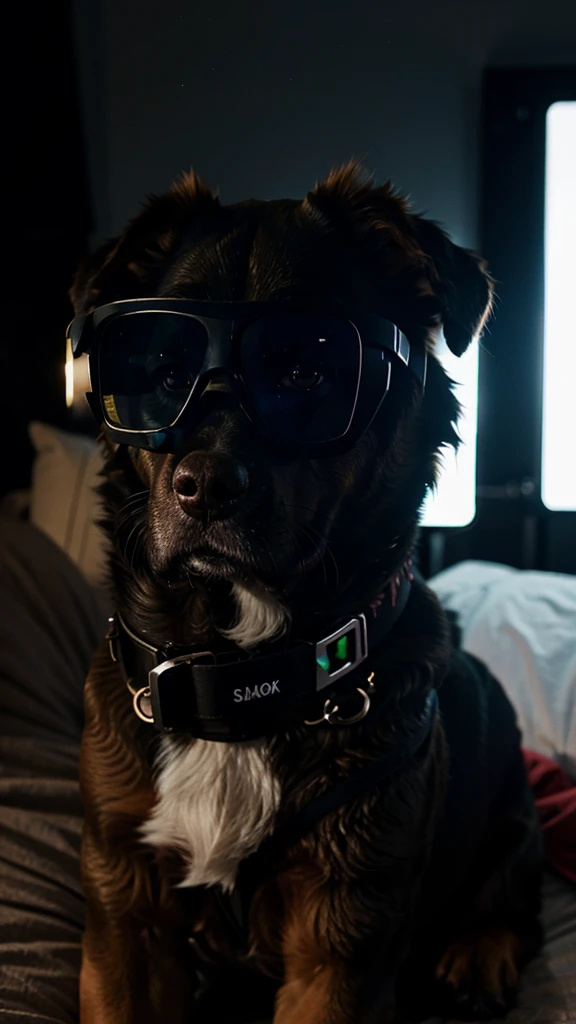  dogs with night vision glasses 