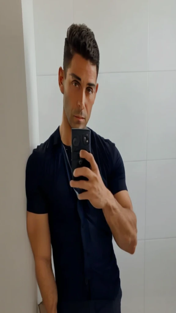 Well-groomed man, in a suit, with slightly dark lighting, well dressed man, standing alone, muscular man with fixed gaze, holding a 9mm gun