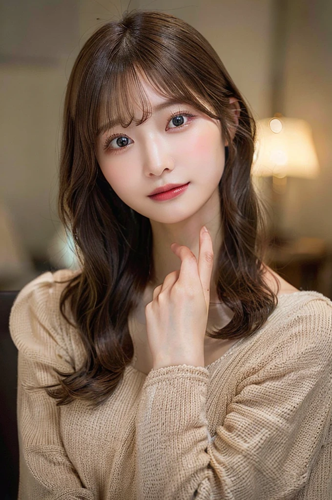 (masterpiece:1.5)、(Realistic:1.5)、(Highest quality:1.4、8K、RAW Photos）、 Ultra-high resolution、Professional Lighting、Perfect dynamic composition、Film Grain、chromatic aberration、(Bokeh:1.1)、 Frank、Sophisticated、charm、超Realistic、High detail、Golden Ratio、  Girl)、Slender girl、繊細でcharm女の子、Cute Woman:1.4、 Serious expression、Looking at the audience、Light brown hair、Shiny Hair、Hairstyle: Long hair、 Realistic looking skin、 smile、Beautiful Eyes、double eyelid、Thin arms、Waking up、morning、pajamas