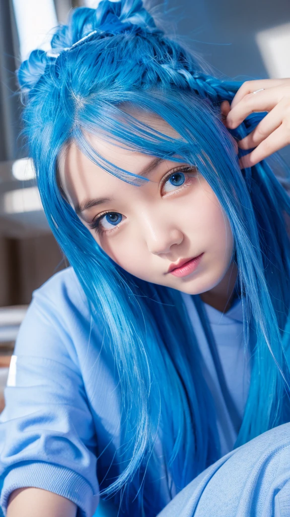 masterpiece, best quality, 1 girl, ，blue hair，Expose
