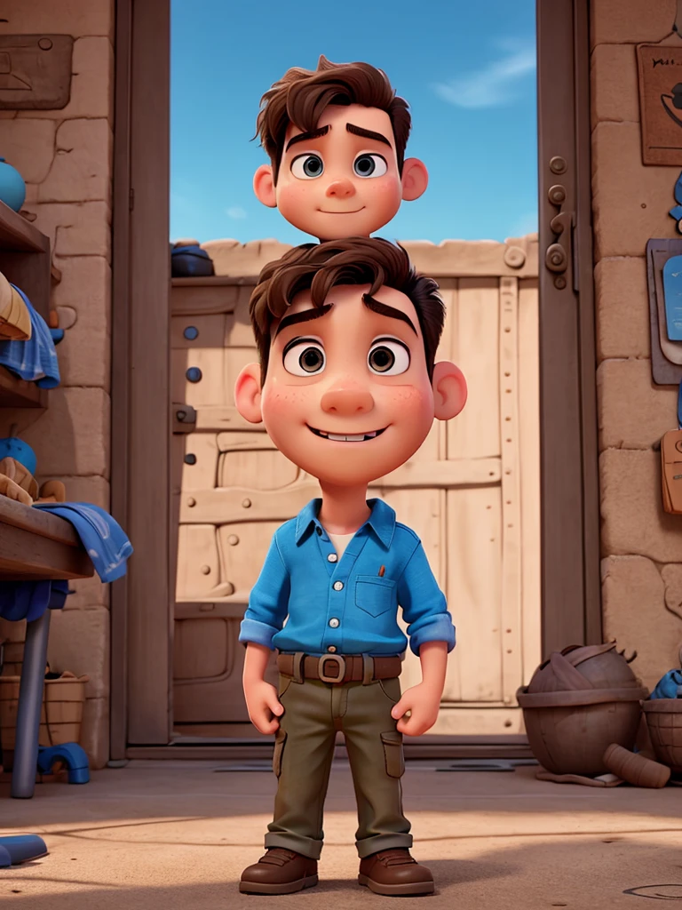 boy mood, facing the front, a Pixar creature