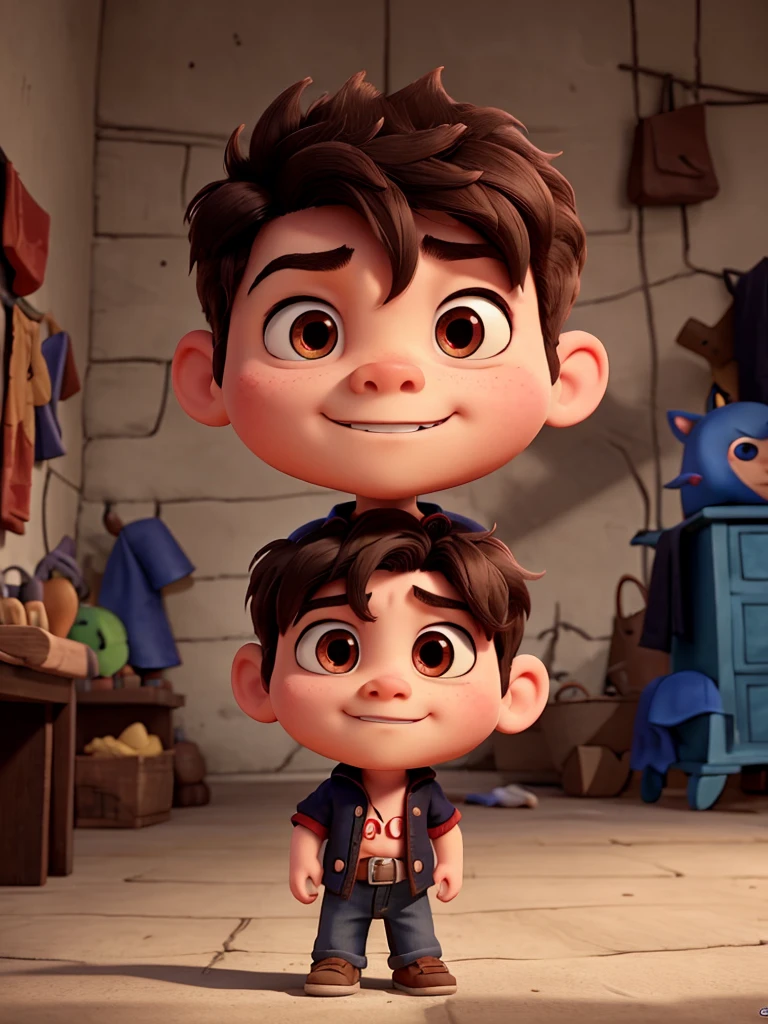 boy mood, facing the front, little devil, a Pixar creature 