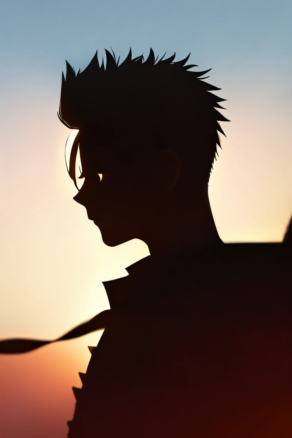 solo, 1boy, short spiked hair, ((silhouette:1.4))
