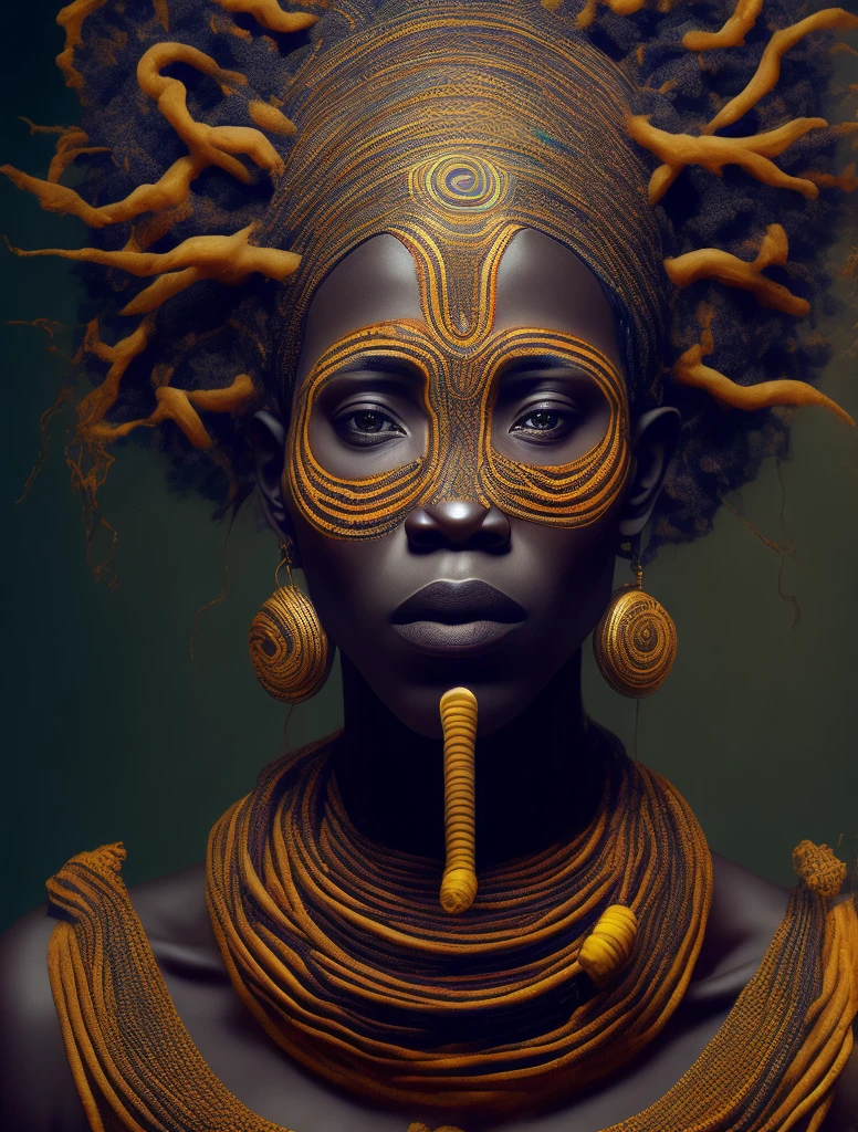 Obaluayê the African orisha wearing a detailed and intricate ade, god of health, face covered with straws, penetrating gaze, cosmic god, astrophotography