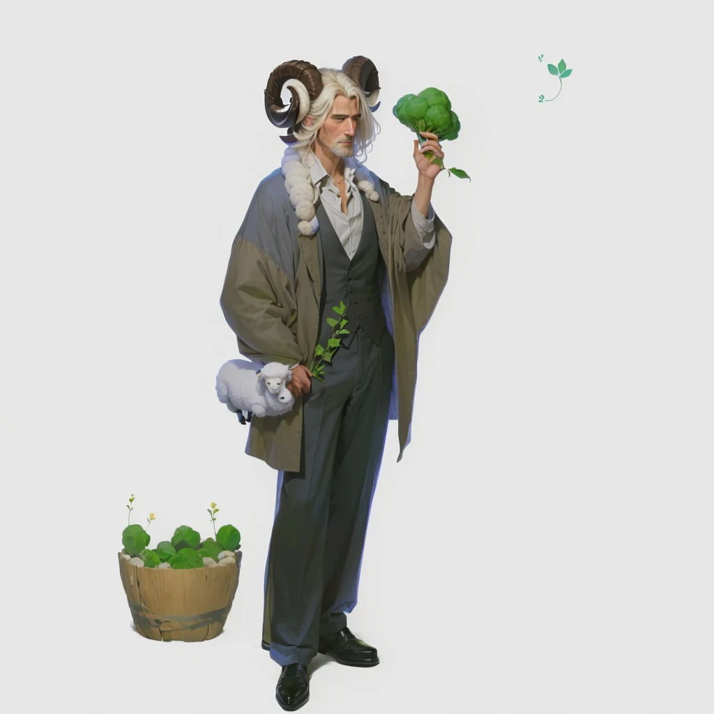 there is a man, who holds a sheep&#39;s wool bag, ( assessing ), нереалистичная концепция characterа, Концепция characterа в полный рост, ( ( концепт-арт characterа ) ), [ дизайн characterа ], detailed дизайн characterа, Портрет characterа в полный рост, full body дизайн characterа, character, haggis based, full body концепт-арт characterа, single концепт-арт characterа, концепция фэнтезийного characterа