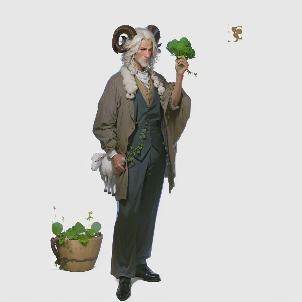 there is a man, who holds a sheep&#39;s wool bag, ( assessing ), нереалистичная концепция characterа, Концепция characterа в полный рост, ( ( концепт-арт characterа ) ), [ дизайн characterа ], detailed дизайн characterа, Портрет characterа в полный рост, full body дизайн characterа, character, haggis based, full body концепт-арт characterа, single концепт-арт characterа, концепция фэнтезийного characterа