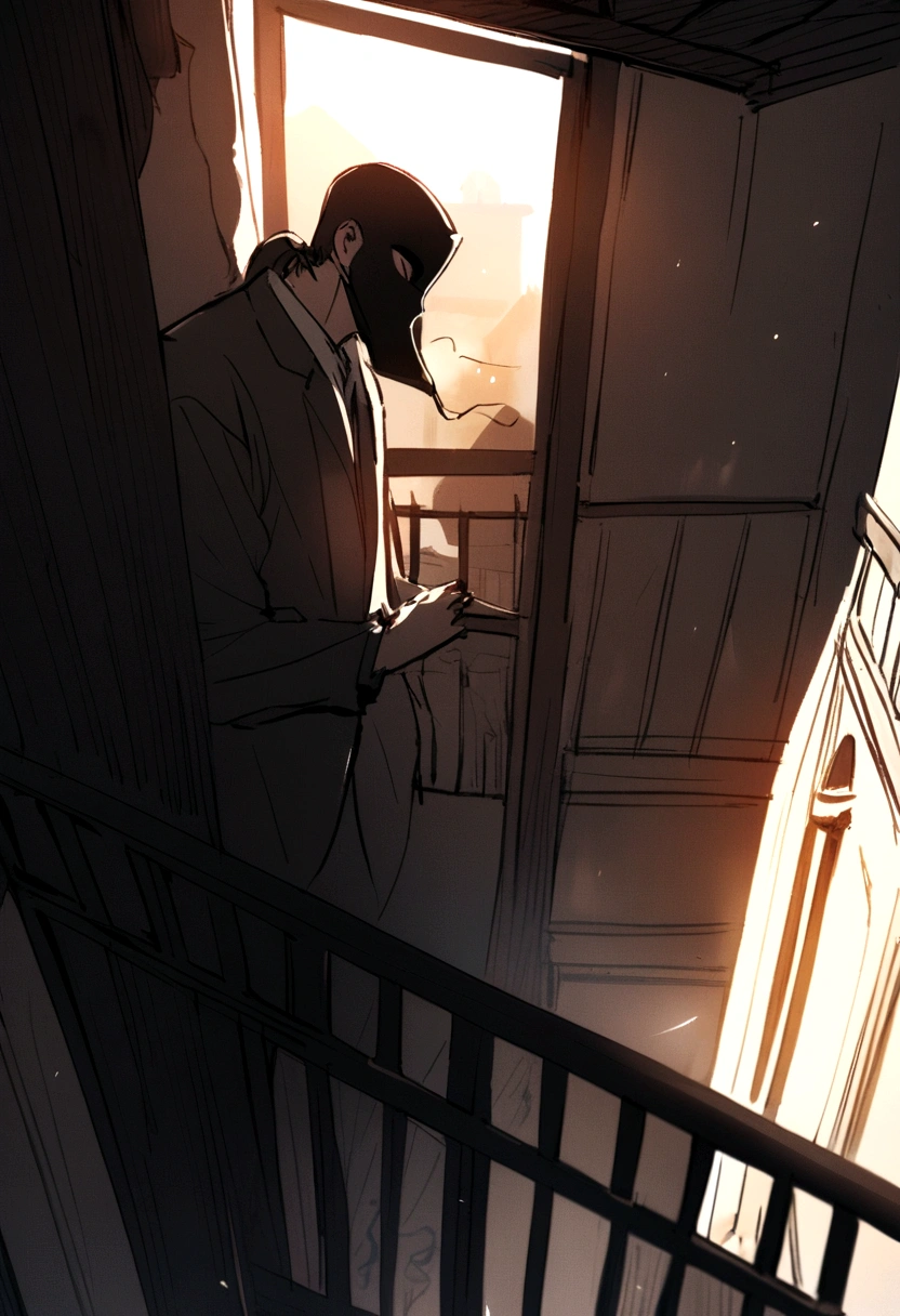 a guys with locks and a mask who smoke at a balcony 