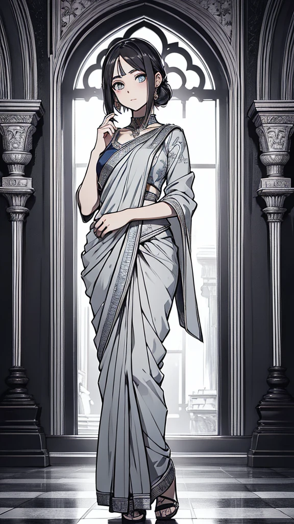 2d, masterpiece, best quality, anime, (highly detailed face), (highly detailed eyes), perfect lighting, 1girl, solo, full body, standing, saree
