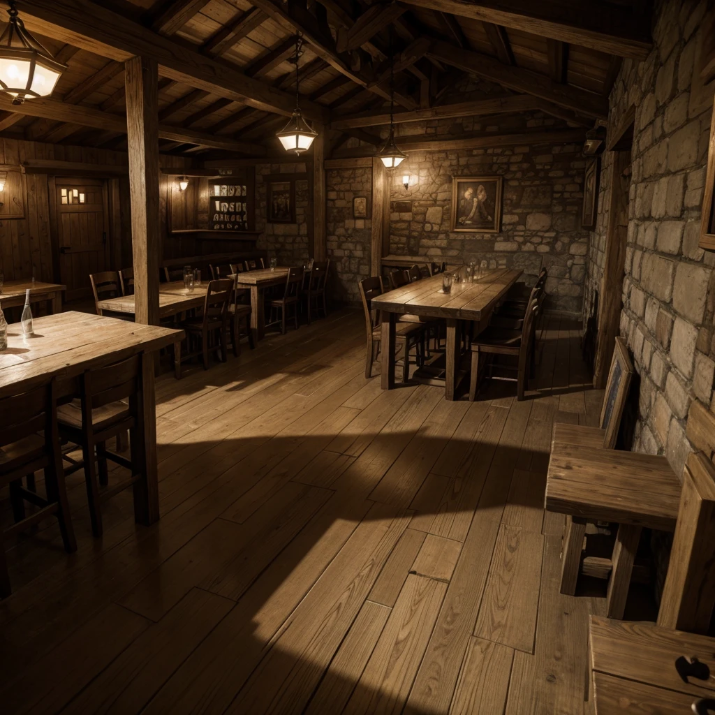 Empty medieval tavern, illustrated style